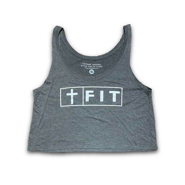 Fit for Christ Women's Crop Tank (Grey)-Victory Apparel, Inc.