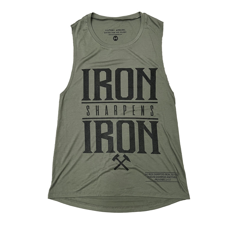 Iron Sharpens Iron Women's Muscle Tank (Military Green)-Victory Apparel, Inc.