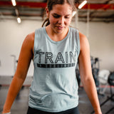 Train in Godliness Women's Muscle Tank (Stonewash Denim)-Victory Apparel, Inc.