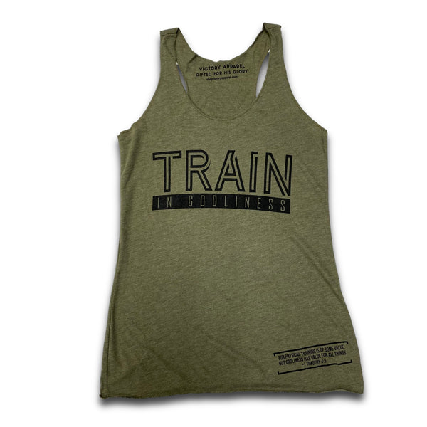 Train in Godliness Women's Tank (Military Green)-Victory Apparel, Inc.