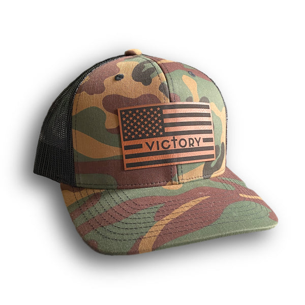 VA Leather Patch Flag Hat (Camo)-Victory Apparel, Inc.