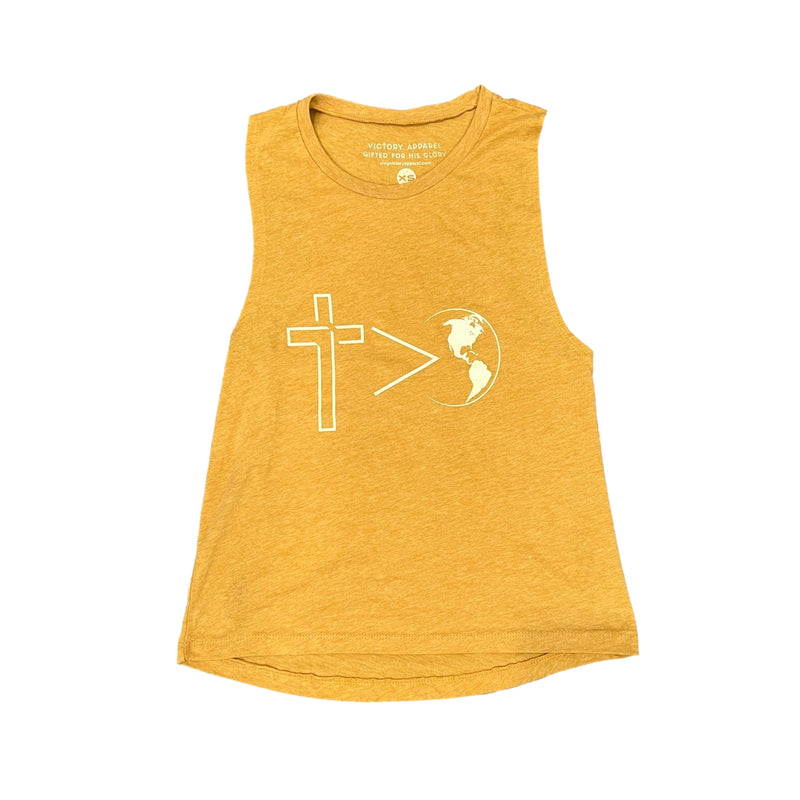Cross is Greater Muscle Tank (Antique Gold)-Victory Apparel, Inc.