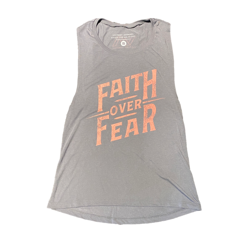 Faith over Fear Women's Muscle Tank (Storm Grey)-Victory Apparel, Inc.