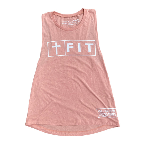 Fit for Christ Women's Muscle Tank (Desert Pink)-Victory Apparel, Inc.