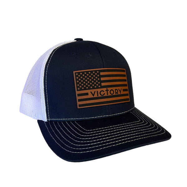 VA Leather Patch Flag Hat (Navy/White)-Victory Apparel, Inc.