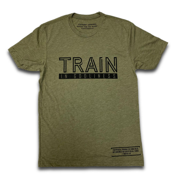 Train in Godliness Tee (Military Green)-Victory Apparel, Inc.