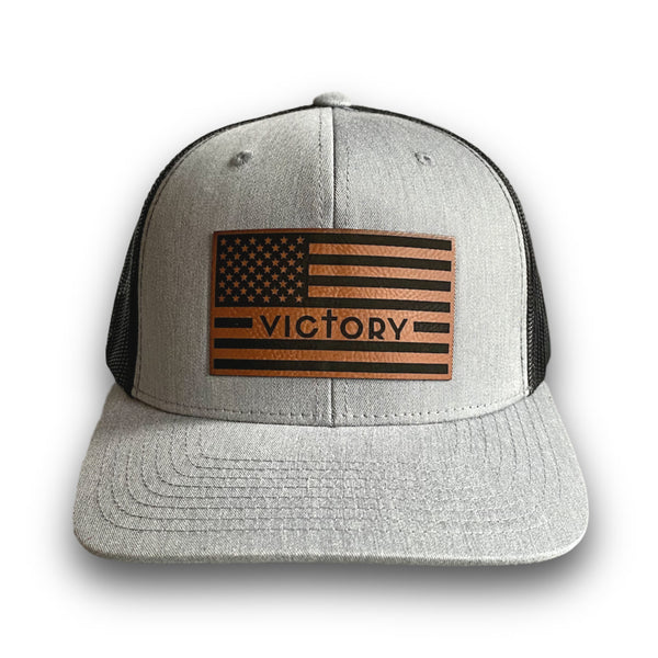 VA Leather Patch Flag Hat (Grey/Black)-Victory Apparel, Inc.