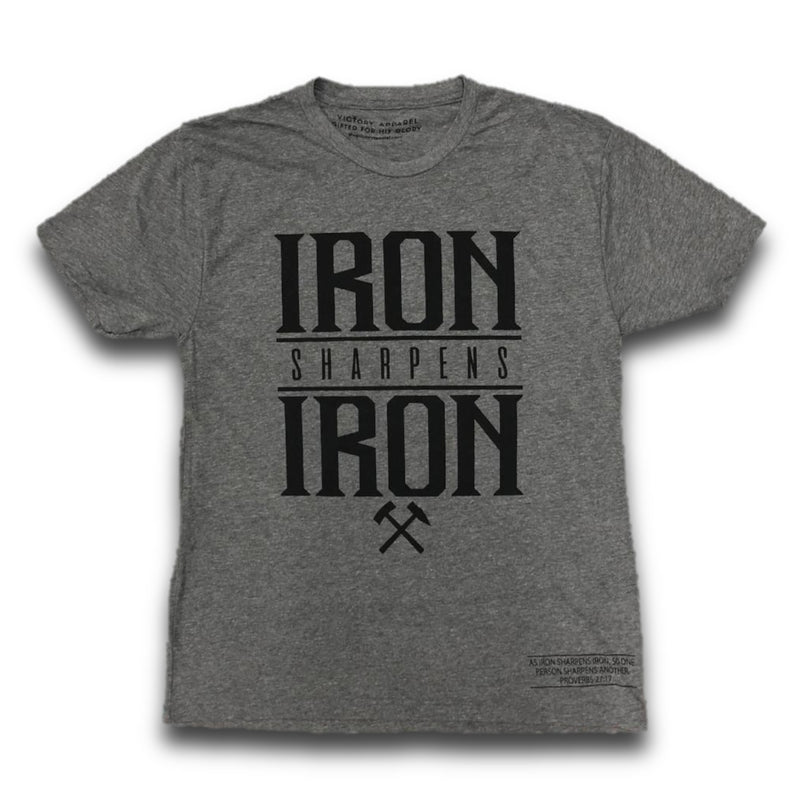Iron Sharpens Iron Tee (Premium Heather Grey w/ Black)-Victory Apparel, Inc.