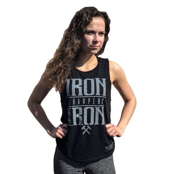 Iron Sharpens Iron Women's Muscle Tank (Black)-Victory Apparel, Inc.