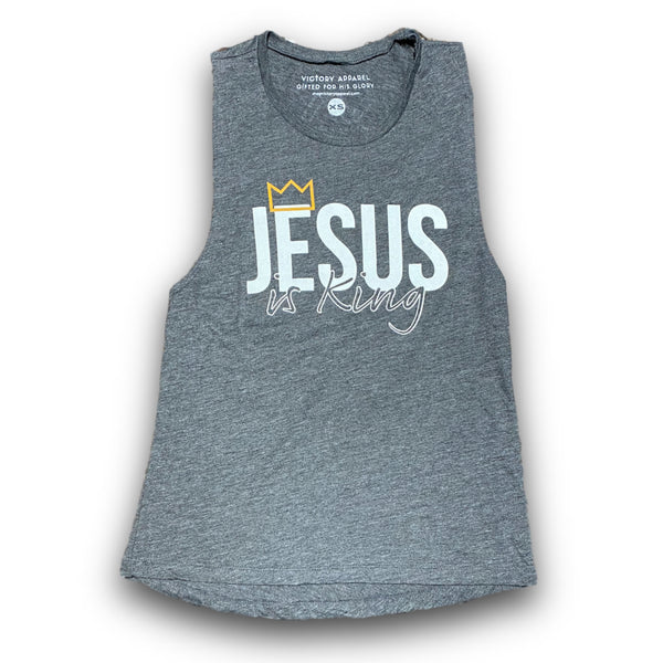 Jesus is King Women's Muscle Tank (Charcoal)-Victory Apparel, Inc.
