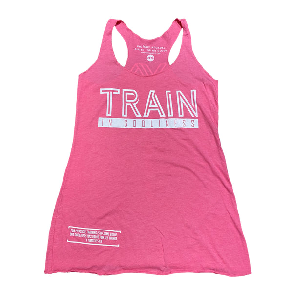 Train in Godliness Women's Tank (Pink)-Victory Apparel, Inc.