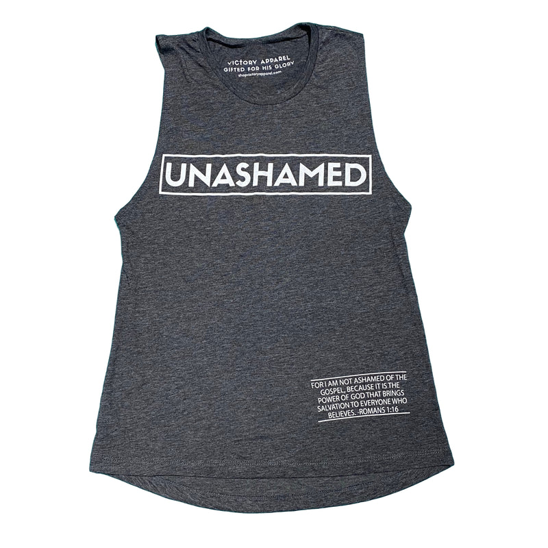 Unashamed Women's Muscle Tank (Charcoal)-Victory Apparel, Inc.