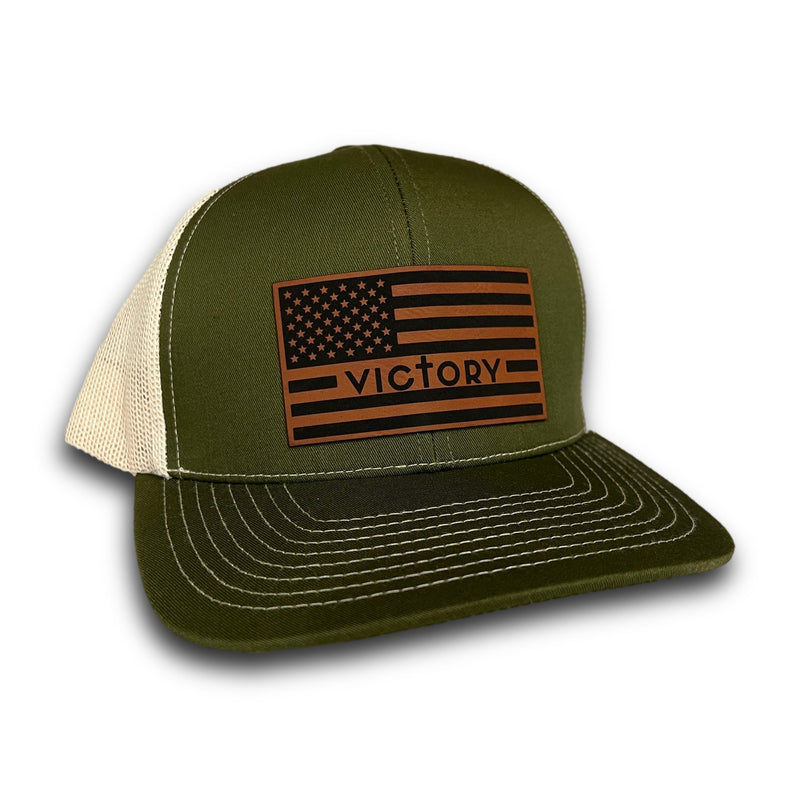 VA Leather Patch Flag Hat (Moss/Khaki)-Victory Apparel, Inc.