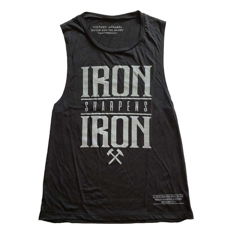 Iron Sharpens Iron Women's Muscle Tank (Black)-Victory Apparel, Inc.