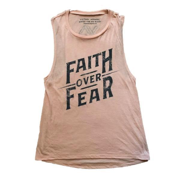 Faith over Fear Women's Muscle Tank (Peach)-Victory Apparel, Inc.