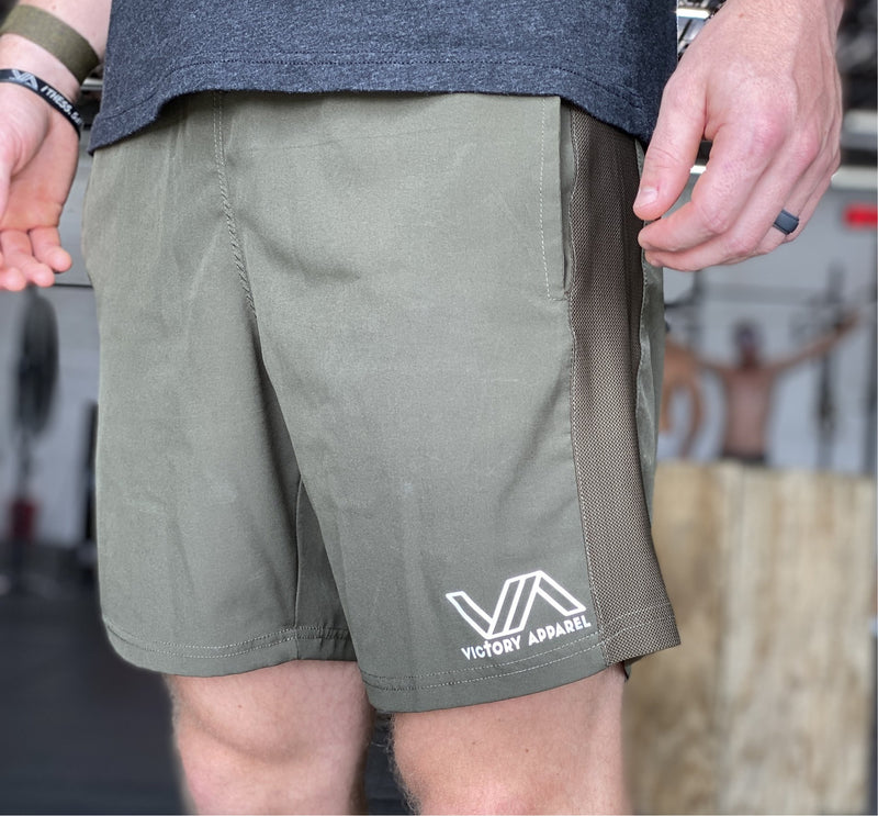 Men's Train in Godliness Training Shorts (Forest Green)-Victory Apparel, Inc.
